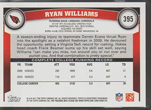 Fudbalska karta za 2011. br. 395 Ryan Williams RC - Arizona Cardinals NFL trgovačka kartica