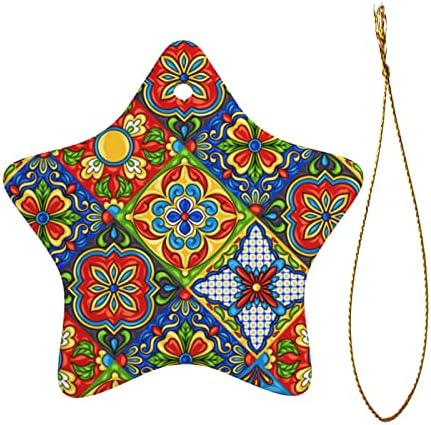 Meksička keramička pločica Božić keramički privjesak u obliku zvijezde:: dvostrano štampanje, pogodno za