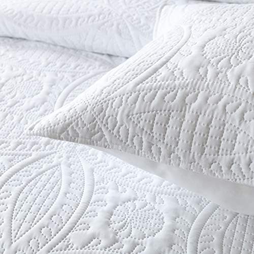 Boryard 3-komadni kralj prekrivač, lagani mekani prekrivač sa 2 jastuk shams, bijeli