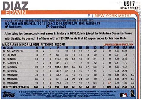 2019 Ažuriranje topps US17 Edwin Diaz New York Mets Baseball Card