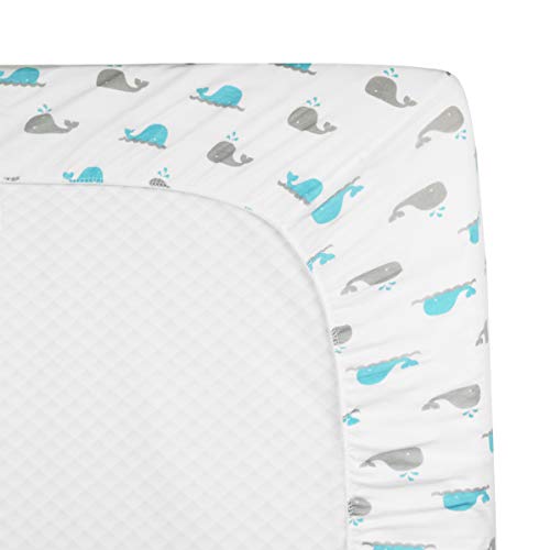 Tl Care štampani prirodni pamuk dres pletivo opremljen paket N Play Playard list, Aqua Whale,