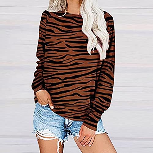 Modne Žene Labave Leopardove Pruge Štampana Bluza Dugi Rukavi Majice Majice Rade Otvoreni Prednji Blejzeri Sako