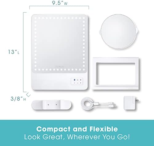 Glamcor Riki mršavo pametno ogledalo sa HD LED diodama, pričvršćivanjem ogledala za uvećanje, držačem telefona
