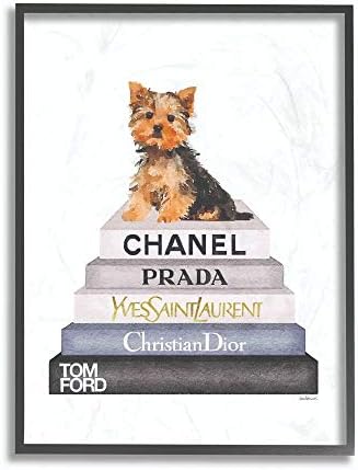Stupell Industries akvarelna ploča za knjige visoke mode Yorkie zidna ploča za pse, 13 x 19,