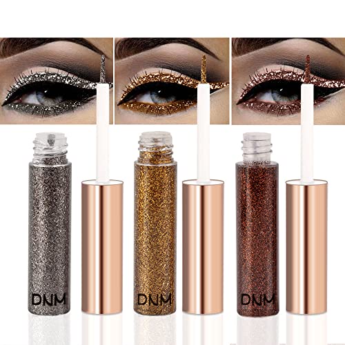 DNM 3pcs Liquid Glitter Gold eyeliner Set delineadores de colores para ojos Glitter Shimmer Metallic