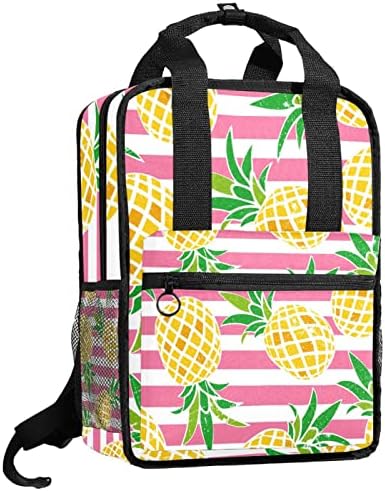 Tbouobt putni ruksak lagani laptop casual ruksak za žene muškarci, ružičasti prugasti tropski voćni
