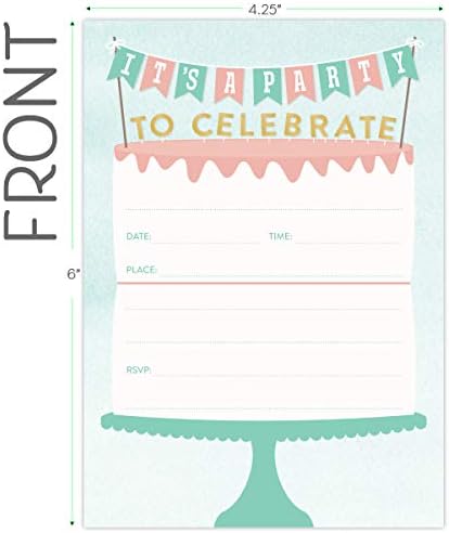 Koko papir Co Rođendanske pozivnice za torte. Set od 25 karata za popunjavanje stila i bijelih