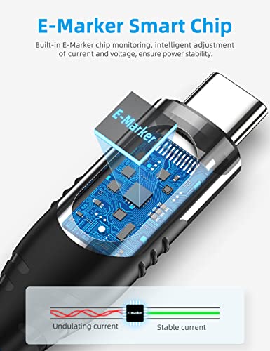 Ocetea kratki USB C do USB C kabl 1ft, 100w 5A USB C kabl sa LED ekranom, kabl za punjenje tipa C brzo punjenje
