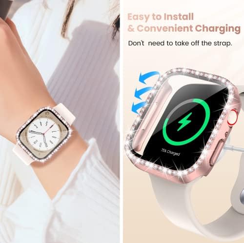 2-Pack Goton Bling Case za Apple Watch serija 8 serija 7 zaštitnik ekrana 45mm, ženski sjajni dijamantski