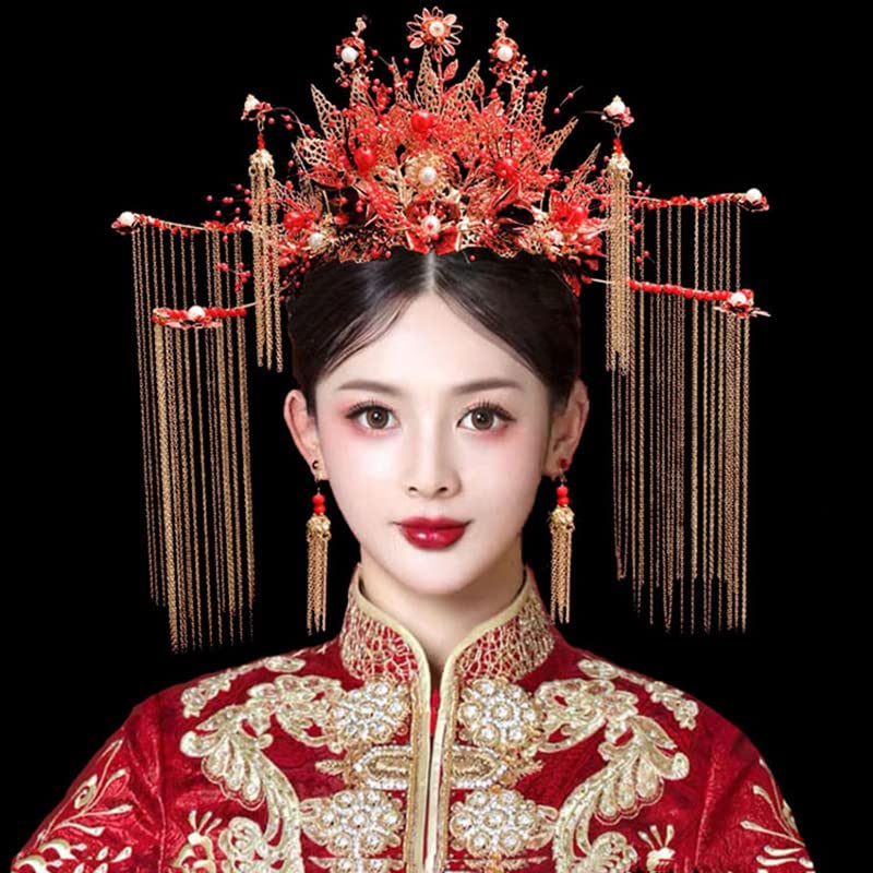 Retro Kineski Headdress Kruna Traka Za Glavu Vjenčanje Hair Accessories Pearls Beaded Ressel Naušnica