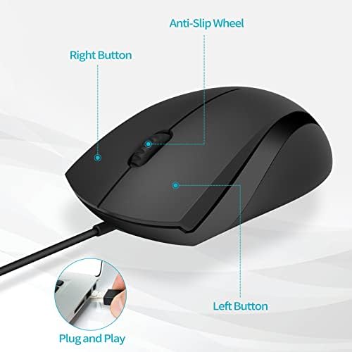 Rapoo tihi žičani miš, 1000 DPI 5ft kabl tiho dugme optički računarski miš, upotreba leve desne ruke, za laptop