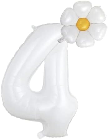 Bijeli broj 4 Daisy baloni, 4. rođendana ukrasi za rođendan, 32 inčni baloni za marjeticu, baloni za zabavu,
