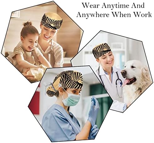 Lorvies Medical Caps za žene sa tipkama Long Hair, 2 komada podesiva radna kapa, tri zebras višebojnika