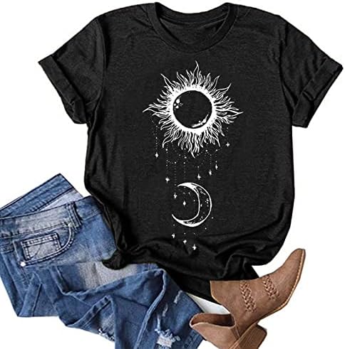Kaniem Ženske majice Grafičke žene Ležerne košulje Sun Moon Star tiskani majica Bluze o izrez Ženske