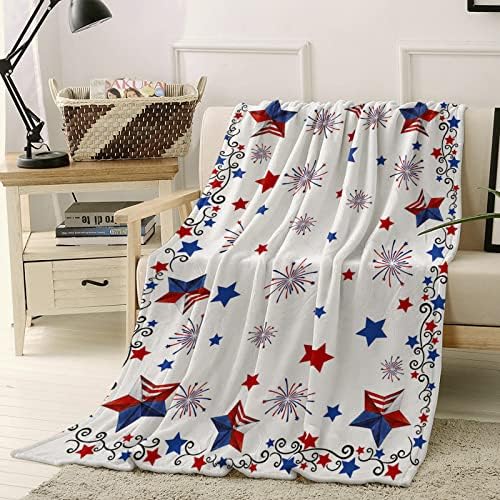 4. jula pokrivač Američka zastava Patriotske zvijezde Flannel Super Mekani bacač Diketa Freedom Fireworks Toplo ugodno prekrivač na kauču Kauč Spavaća soba Spavaća soba Upotreba 50 x 80