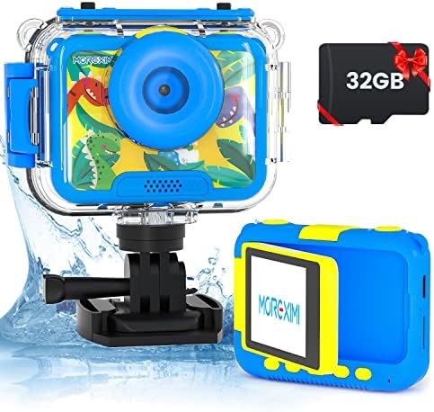 Moreximi Kids Camera vodootporan, podvodni digitalni fotoaparat za djecu, Selfie Flip ekran, sportske otvorene igračke, božićni rođendanski pokloni za 3 4 5 6 7 8 9 10 11 12 godina Dječji dečki, 32GB kartica