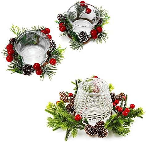 Oyaton Božić zavjetni svijećnjaci sa vijencem prsten 4 pakovanja i svijećnjak ukras središnji