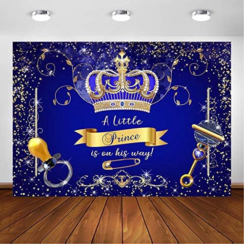 Avezano Royal Prince Baby Shower pozadina za dekoracije za zabave Kraljevsko plavo zlato kruna Mali