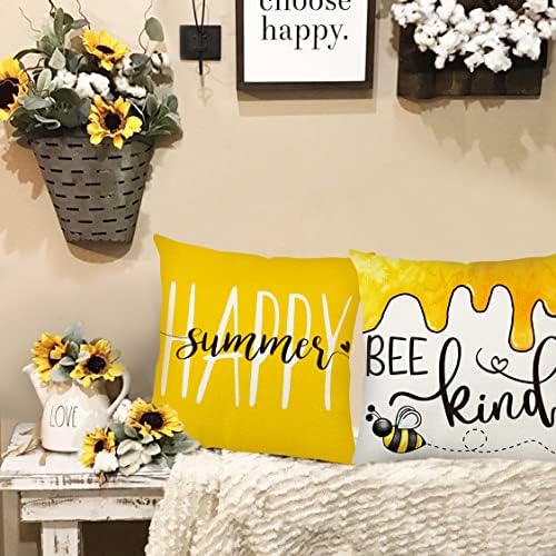 Akit ljetni jastuk 18x18 set od 4 pčela za bacanje jastuka žuta Hello Sunshine jastuk pokriva seoska