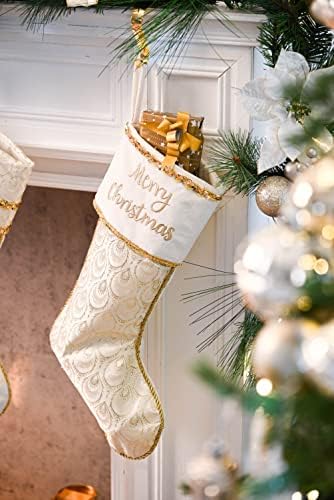 Valery Madelyn White Gold Božićni ukras paketa 48 inča božićna suknja + 21 inčni božićne čarape