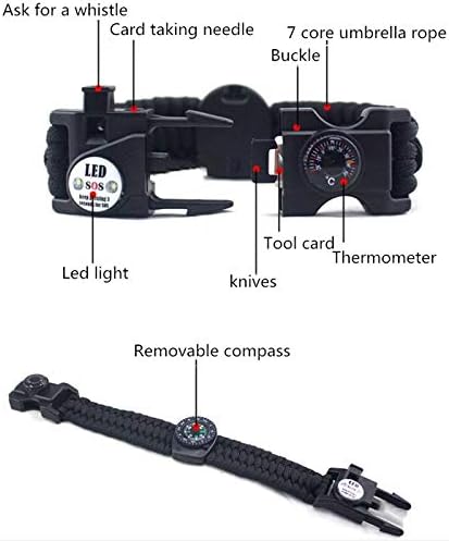 Moumi Pješačenje Kompas narukvica LED svjetla Kišobran Termometar uže za kampiranje preživjeti komplete