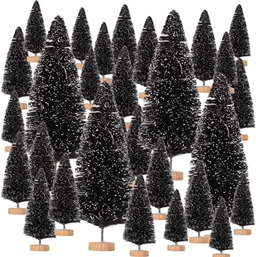 44 komada umjetna mini božićna stabla crna boca boce božićna stabla snježno smrznuto božićno drvce sa drvenim