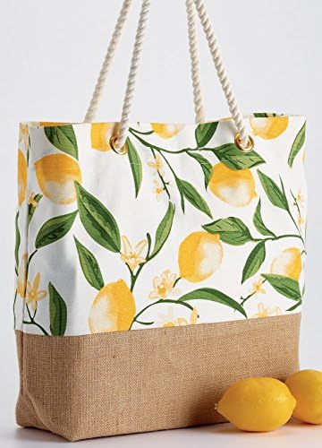 Dii Design uvozi Tote sa štampanim limunom Bliss-pamuk i Juta sa ručkom za uže - kupovina namirnica