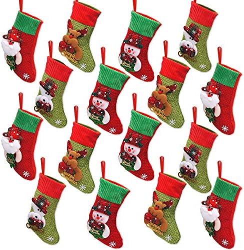 Limbridge mini božićne čarape, 16 pakovanja 8 inča 3D dječji sjajni Xmas Tree Santa Claus Snjegović