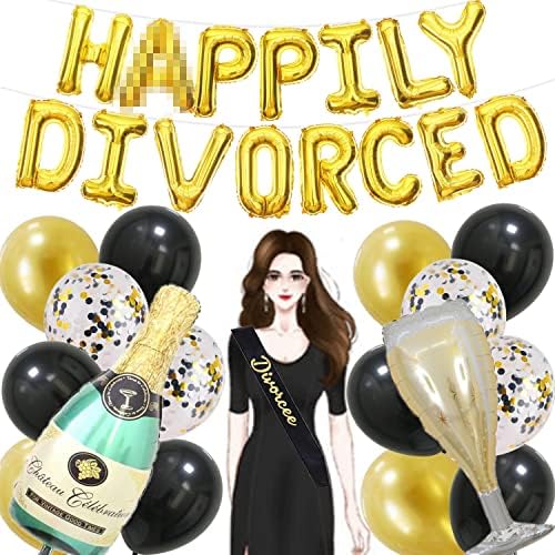 Komplet za dekorce za razvod uključen je razvedena balon za foliju + 1 razvode sash + 1 balon za flaše od šampanjca +1 set foto rekvizita + 1 vinski balon za vinski balon + 30 zlatni confetti baloni