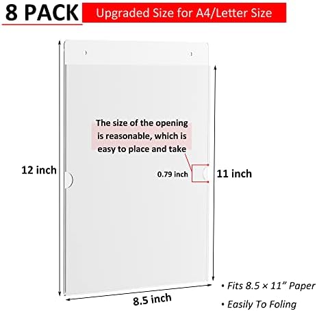 Hexsonhoma 8 paketa 8.5x11 Akrilik vertikalni držač za vertikalni zid, akrilni držač papira, bez bušenja od