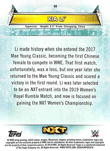 2019 TOPPS WWE ženska divizija 49 XIA LI Wrestling Trgovačka kartica