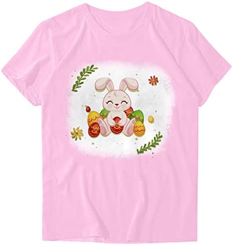Ženske Uskršnje majice slatka zečica Print kratki rukavi vrhovi Casual Crew vrat grafički majica ljeto