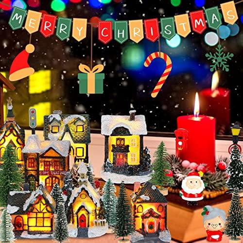 29 komada Božić selo Setovi Božić scena figurice ukras LED osvijetljeni Božić selo kuće izrađen Poli