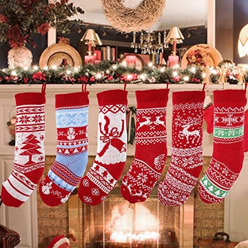 Acekid 6 Pack 18 Knit Božićne čarape, letenje / božićna stablo / zvona / pahuljice za snijeg Pletene