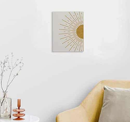 Sažetak Boho Yellow Sun Framered Canvas Wall Art Decor 11×14 inch, minimalistički Boho Sun Sun Sunset