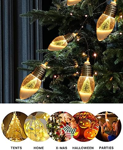 JUSTOTRY 2pcs Božić Snow Globe String Lights 6.6 FT žičana svjetla na baterije za božićno drvce, Novi držači