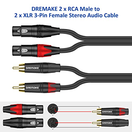 Dremake RCA do XLR audio kabl, dual RCA muški utikač na dual XLR 3-polni ženski mikrofon za međusobno povezivanje, 2 XLR ženska do 2 RCA mužjak HiFi stereo povezion zakrpa za patch-a