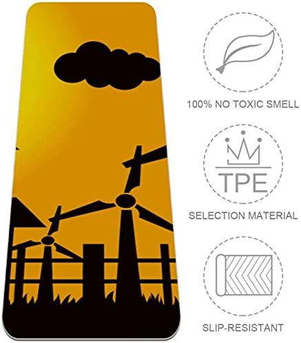Wind Turbines Farm Cock Rooster Sunset Silhouette Premium Thick Yoga Mat Eco Friendly Rubber Health