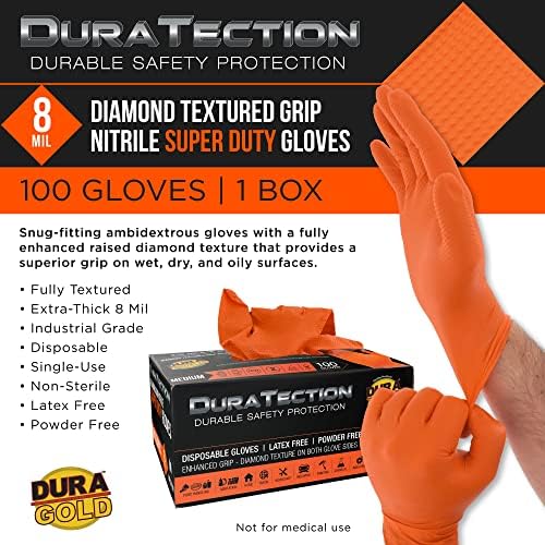 Dura-Gold Duratection 8 Mil Narandžaste Super Duty Dijamantske Teksturirane Nitrilne Rukavice