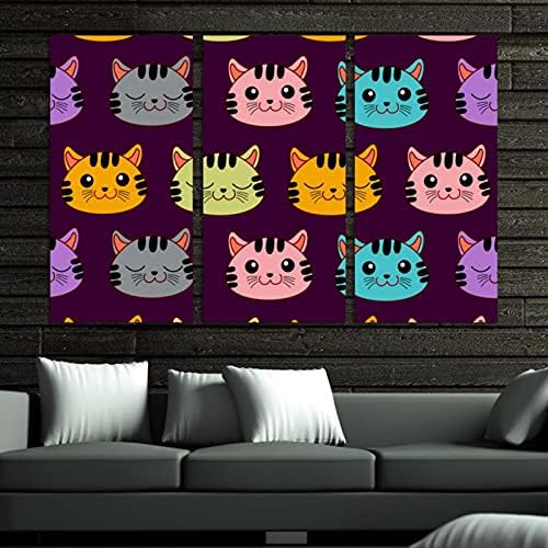 Zidna umjetnost za dnevni boravak, šarene mačke uzorak lica uokviren dekorativno ulje na platnu Set dekorativno