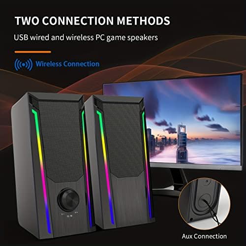 FECHY računarski zvučnici, RGB PC zvučnici Gaming 3 LED modovi, 10w bežični Hifi računarski Zvučnici za