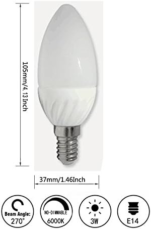 Edearkar 3W LED Candelabra keramičke sijalice E14 Base LED svjetlo 3W bez zatamnjivanja 6000K hladno bijelo za luster, dekorativna sijalica, AC85-265V