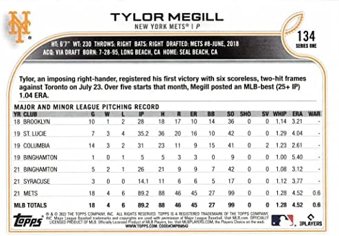 2022 TOPPS Baseball 134 Tylor Megill Rookie kartica