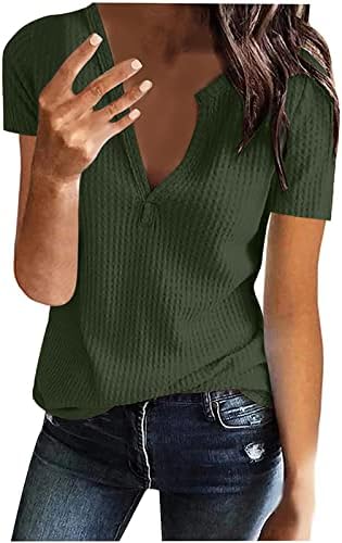 Žene opuštene fit bluze v izrez bluze za djevojke za djevojke kratki rukav ručak Basic Ljetni pad bluze odjeća A2