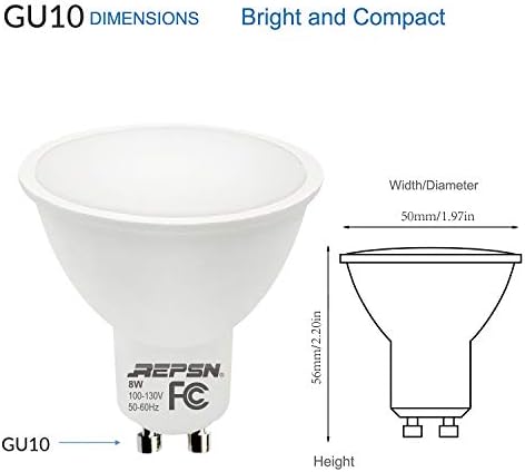 REPSN GU10 8W LED sijalica,700 lumena,6000k hladno bijela,bez zatamnjivanja,75W ekvivalent halogena,120v reflektorska LED sijalica GU10,idealan proizvod za pejzažno ili Kućno osvjetljenje, 100° ugao snopa,10 pakovanje