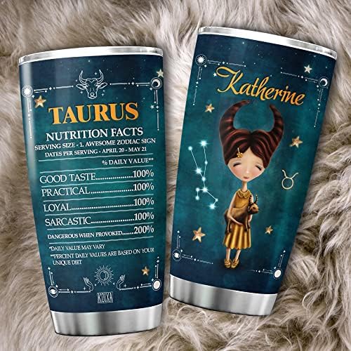 Koixa Taurus Tumbler za žene personalizovani zodijački pokloni šolja za kafu od nerđajućeg čelika sa imenom 20oz Constellation astrološki rođendanski poklon za devojčice izolovana putna šolja po meri