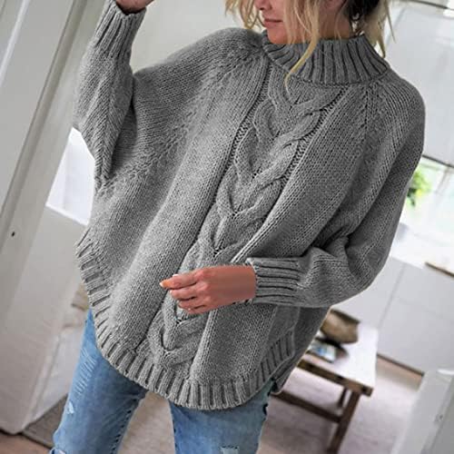 Ženski prevelizirani pulover pleteni džemper za dugi rukav ležerni džemper rugajući kabel za vrat