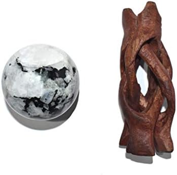 Izlječenje4u sfera Rainbow Moonstone veličina 2,5-3 inča i jedna drvena štand sa prirodnom kristalnom