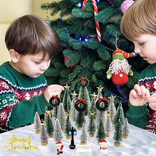 Mini božićna drveća, umjetna božićna stabla boce četkica Sisal snježna stabla sa drvenom bazom za božićno dekor