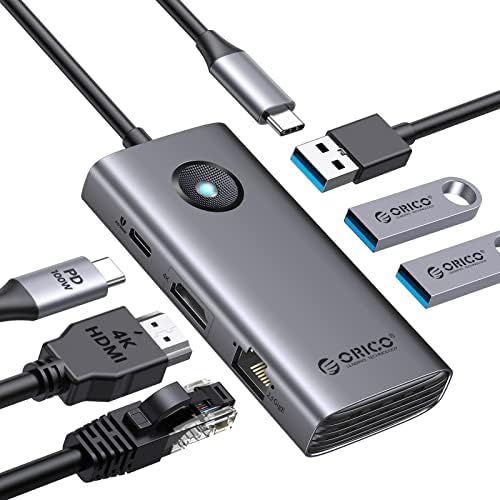 Orico USB C priključna stanica, 6 u 1 USB C dongle sa 4K HDMI, 100W PD punjenjem, 2,5 g Ethernet i 3 USB3.0 portove
